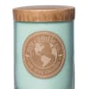 Mint-green candle in a glass jar with a wooden lid