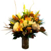 Cheerful and different colors of lilies, orchids and hydrangeas are combined in