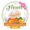 Grandparents Day graphic with flowers and an elderly couple illustration