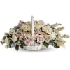 Set in a simple white country-style basket, pure white and pastel pink