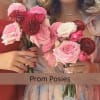 Two pink and burgundy prom bouquets held by women in formal dresses