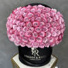 Round box filled with pink roses