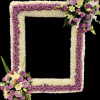 Square floral frame with purple roses and white flowers on a black background