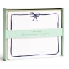 Boxed set of flat notecards and envelopes with a navy bow design
