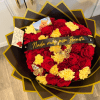 Yellow Carnations with 25 red roses, a cute bouquet,  amazing for
