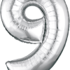 Silver foil balloon shaped like the number 9