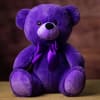 Purple plush teddy bear with a satin ribbon bow