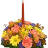 
Utility Container With, Taper Candle, Foliage: Salal Tips, Green Pittosporum, Brown Seeded