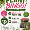 Promotional poster for a plant bingo event with potted plants and flowers