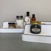 Gift trays with bath and body products in jars and bottles
