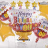 Birthday foil balloons in gold and multicolor with star shapes