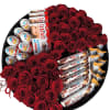 Round box of red roses with Kinder chocolates