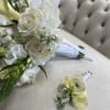 White and Green Bridal Bouquet with Boutonniere&rdquo;. Our elegant white and green