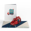 Pop-up greeting card with a red truck and hearts
