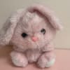 Pink plush bunny with floppy ears and black eyes