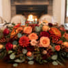 A low, sprawling centerpiece that fills the table with warm autumnal color-this