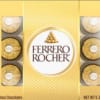 Box of Ferrero Rocher gold-wrapped chocolates in yellow packaging