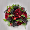 Select this spooky and mysterious wristlet corsage with dark red spray roses
