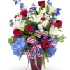 A bold red, white, and blue arrangement made for Fourth of July