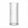 Tall clear ribbed glass vase on a white background