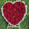 Red solid heart red roses Gladiola carnations and baby spray