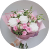 A lush cluster of large white roses paired with soft pink roses