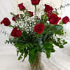 1 Dozen Red Roses with Babies Breath