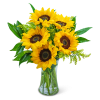 Bouquet of sunflowers in a clear glass vase