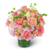 Pink and peach bouquet in a clear glass vase