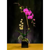 Tall orchid arrangement in a black square vase with magenta blooms
