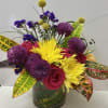Roses, Chrysanthemums, filler in 6x6 cylinder glass vase 