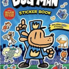 Dog Man sticker book cover with cartoon characters on a blue background