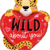 Heart-shaped leopard balloon with a cheetah face and "WILD about you" text