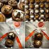 Chocolate dog-face candies arranged in gift packaging