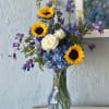 Florida sunflowers with blue delphinium make a perfect combination to have summer