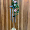 Hanging wind chime with pink roses and green vine accents