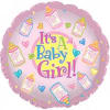 Round pink balloon with "It's A Baby Girl!" text and baby bottle graphics