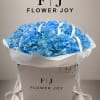 Large bouquet of blue hydrangeas in a white gift box