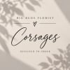 Text reading "Corsages" on a neutral background with leaf shadows