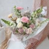 Pink and white mixed bouquet with roses and gerbera daisies