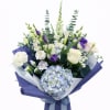 Blue Hydrangea, White roses, Ranunculus Bouquet