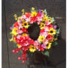 TT-ANCSILK1:  24" SILK FLOWER WREATH MOUNTED ON A 42" EASEL. 
