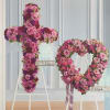 Elegant Combinations of several tones of pink flowers. 
Both cross and heart