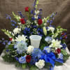 A mix of red, white and blue for military honor.