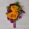 Select this colorful boutonniere featuring spray roses, waxflower, and misty with accents