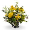 Select this bright mix of yellow blooms such as chrysanthemum, pin cushion
