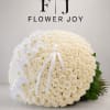 A graceful arrangement of ivory roses and delicate white orchids, finished with