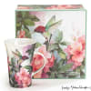 Floral hummingbird mug with matching gift box featuring pink blossoms and green foliage artwork
