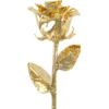 Single gold-colored rose stem with metallic leaves