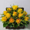 A sweet and simple bunch of yellow roses, solidago and greenery gathered